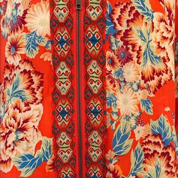 Free People Orange Floral Print Kimono Jacket Open Front Bohemian Extra Small - Picture 3 of 7